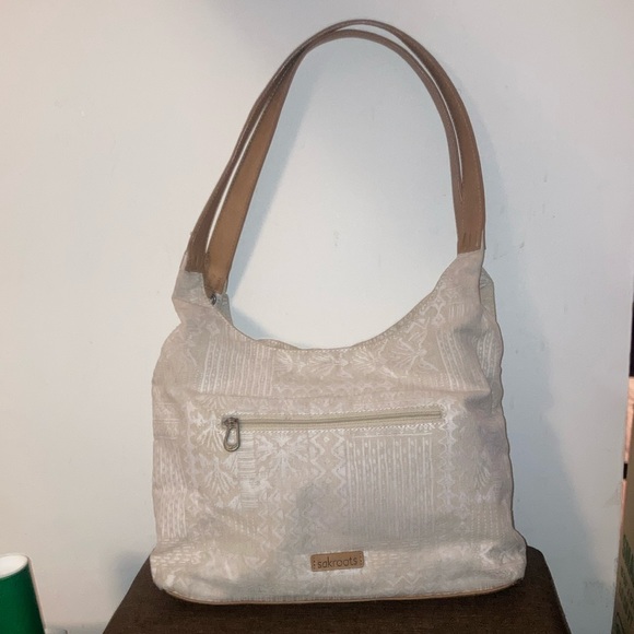 SAKROOTS Cream Off White Aztck Print Boho Shoulder Bag Hobo Purse main image 7